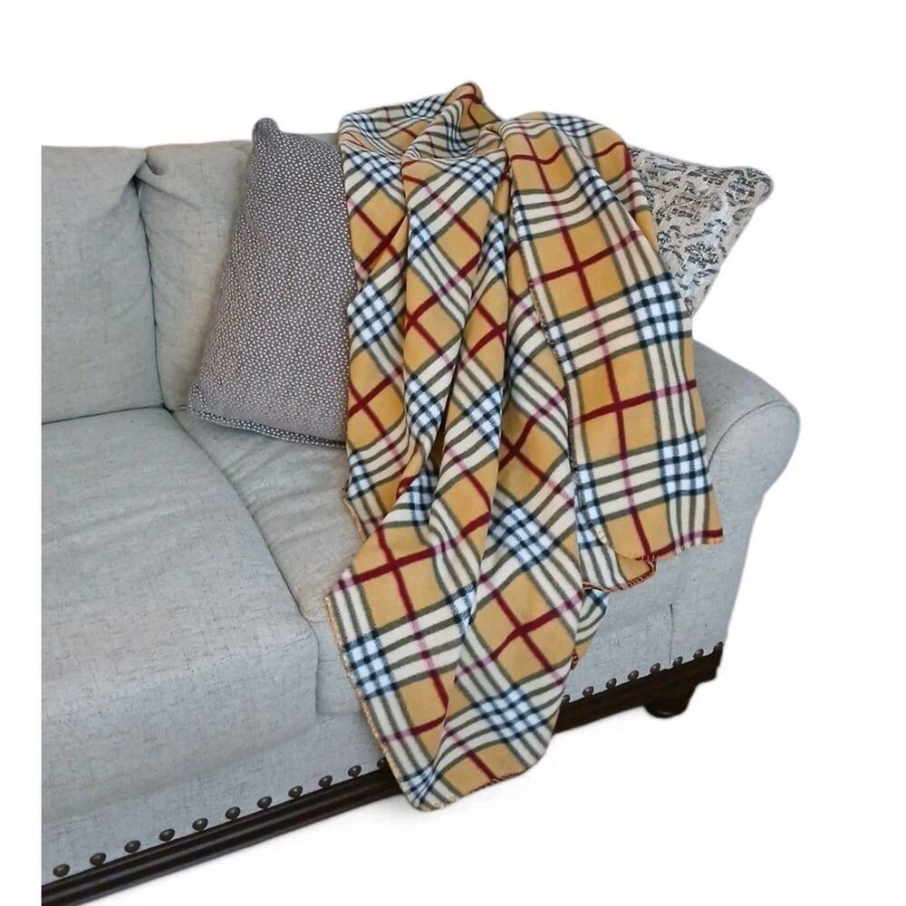 Nova Check Throw Blanket 61x48 Plaid Tan Black Classy Classic Sofa Bed Cozy Soft